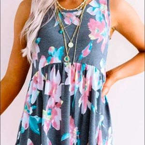Grey Floral Babydoll Tank